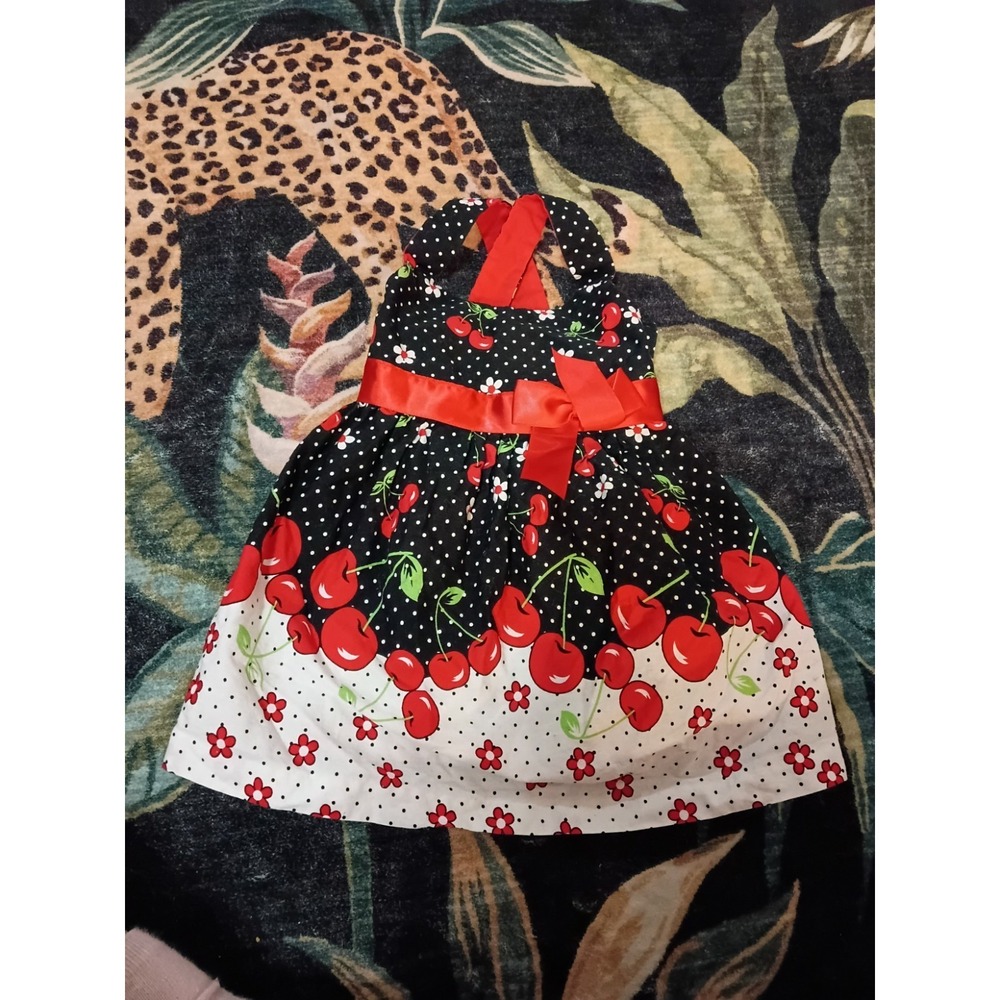 Vintage 90s Y2K Cherry Dress Baby Girls Size 6-9 Mos By Jessica Ann